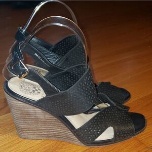 Vince Camuto black leather wedges